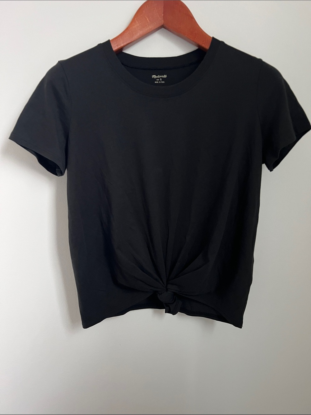 Madewell | Women’s Black Knot-Front Short Sleeve Tee Size S